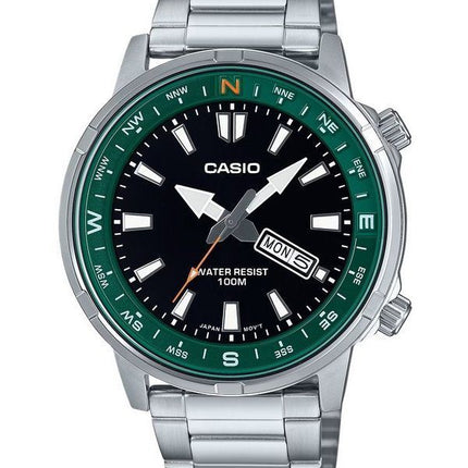 Reloj Casio estándar analógico de acero inoxidable con esfera negra y cuarzo MTD-130D-1A3V 100M para hombre