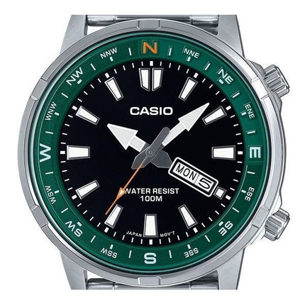 Reloj Casio estándar analógico de acero inoxidable con esfera negra y cuarzo MTD-130D-1A3V 100M para hombre