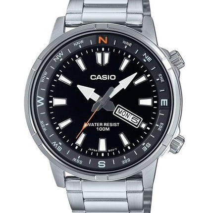 Reloj Casio estándar analógico de acero inoxidable con esfera negra y cuarzo MTD-130D-1A4V 100M para hombre