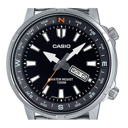 Reloj Casio estándar analógico de acero inoxidable con esfera negra y cuarzo MTD-130D-1A4V 100M para hombre