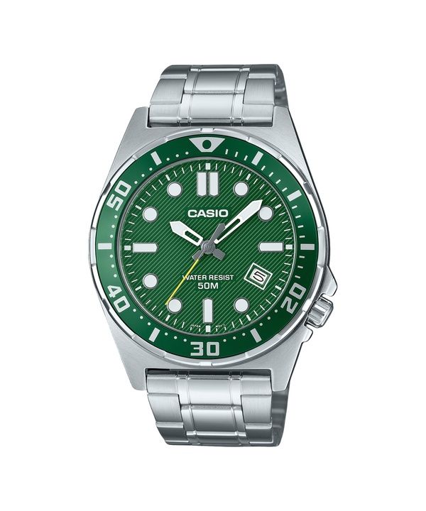 Reloj Casio Standard analógico de acero inoxidable con esfera verde y cuarzo MTD-135D-3AV para hombre