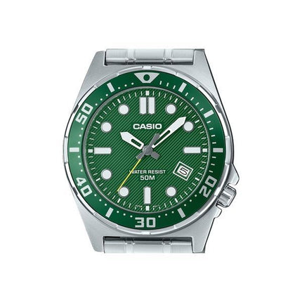 Reloj Casio Standard analógico de acero inoxidable con esfera verde y cuarzo MTD-135D-3AV para hombre