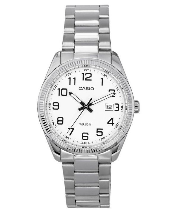 Relojes Casio estándar analógico de acero inoxidable con esfera blanca y cuarzo MTP-1302D-7B para hombre