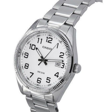 Relojes Casio estándar analógico de acero inoxidable con esfera blanca y cuarzo MTP-1302D-7B para hombre