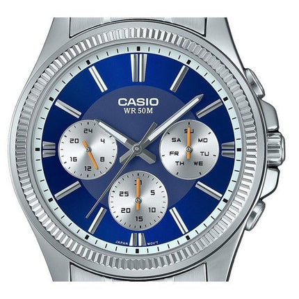 Reloj Casio Enticer analÃ³gico de acero inoxidable con esfera azul y cuarzo MTP-1375D-2A1 para hombre