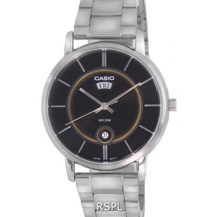 Reloj Casio analógico de acero inoxidable con esfera negra de cuarzo MTP-B120D-1A MTPB120D-1 para hombre