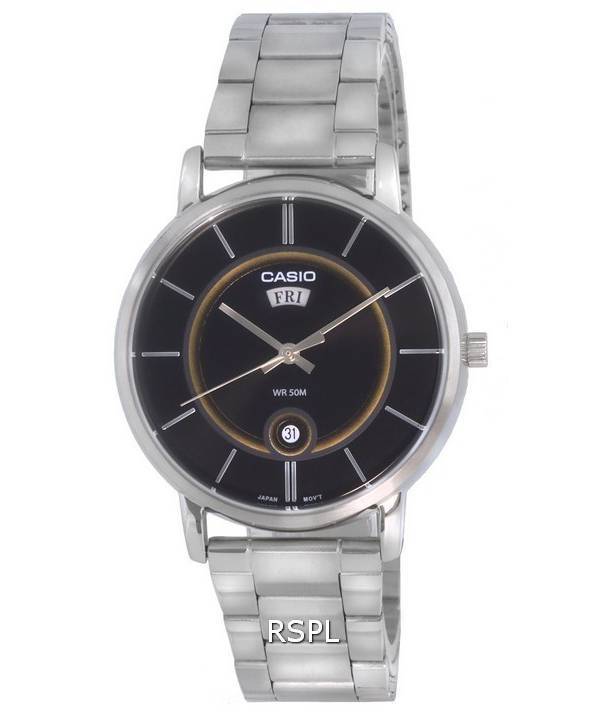 Reloj Casio analógico de acero inoxidable con esfera negra de cuarzo MTP-B120D-1A MTPB120D-1 para hombre