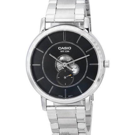 Reloj Casio analógico estándar de acero inoxidable con esfera negra de cuarzo MTP-B130D-1A MTPB130D-1 para hombre