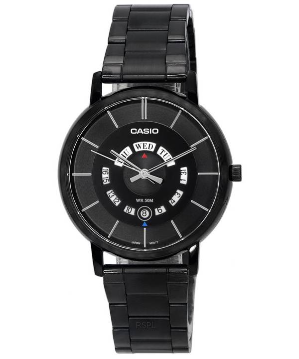 Reloj Casio analógico estándar de acero inoxidable con esfera negra de cuarzo MTP-B135B-1A MTPB135B-1 para hombre