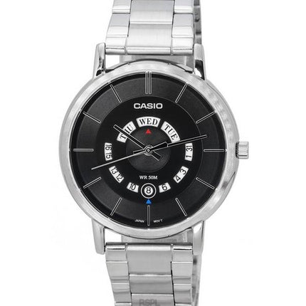 Reloj Casio analógico estándar de acero inoxidable con esfera negra de cuarzo MTP-B135D-1A MTPB135D-1 para hombre