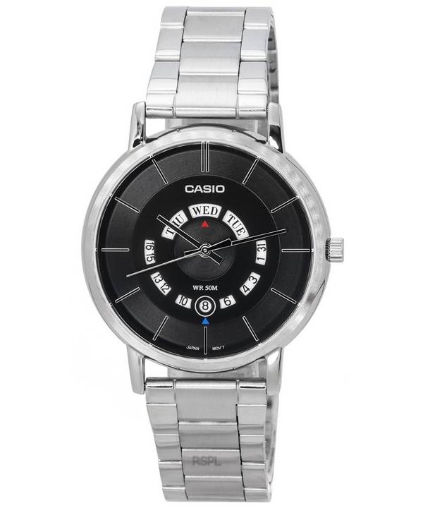 Reloj Casio analógico estándar de acero inoxidable con esfera negra de cuarzo MTP-B135D-1A MTPB135D-1 para hombre