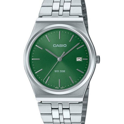 Reloj unisex Casio estándar analógico de acero inoxidable con esfera verde y cuarzo MTP-B145D-3AV