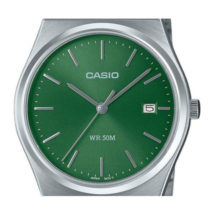 Reloj unisex Casio estándar analógico de acero inoxidable con esfera verde y cuarzo MTP-B145D-3AV