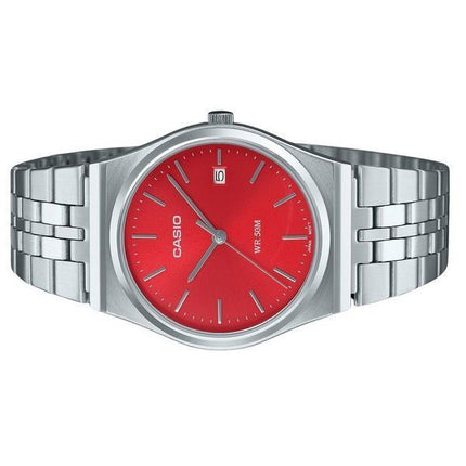 Reloj unisex Casio estándar analógico de acero inoxidable con esfera roja y cuarzo MTP-B145D-4A2V