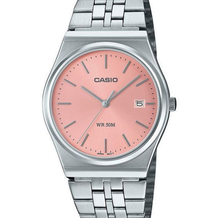 Reloj unisex Casio Standard analógico de acero inoxidable con esfera rosa y cuarzo MTP-B145D-4AV