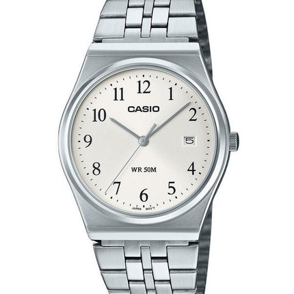 Reloj Casio estándar analógico de acero inoxidable con esfera blanca y cuarzo MTP-B145D-7B para hombre