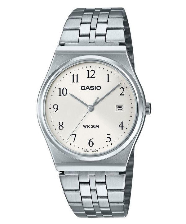 Reloj Casio estándar analógico de acero inoxidable con esfera blanca y cuarzo MTP-B145D-7B para hombre