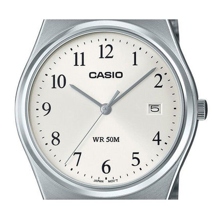 Reloj Casio estándar analógico de acero inoxidable con esfera blanca y cuarzo MTP-B145D-7B para hombre