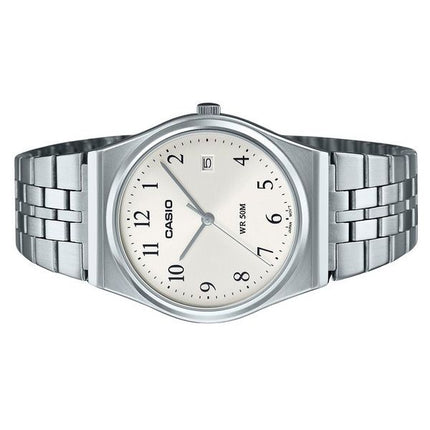 Reloj Casio estándar analógico de acero inoxidable con esfera blanca y cuarzo MTP-B145D-7B para hombre