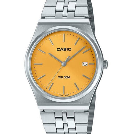 Reloj unisex Casio estándar analógico de acero inoxidable con esfera amarilla y cuarzo MTP-B145D-9AV