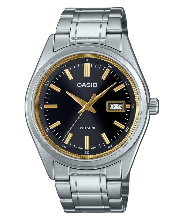 Reloj Casio Standard analógico de acero inoxidable con esfera negra y cuarzo MTP-B180D-1A2V para hombre