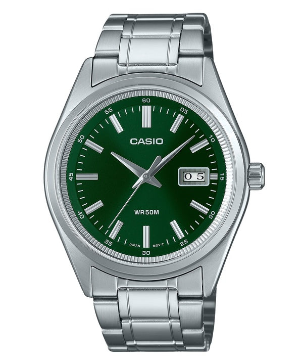 Reloj Casio Standard analógico de acero inoxidable con esfera verde y cuarzo MTP-B180D-3AV para hombre