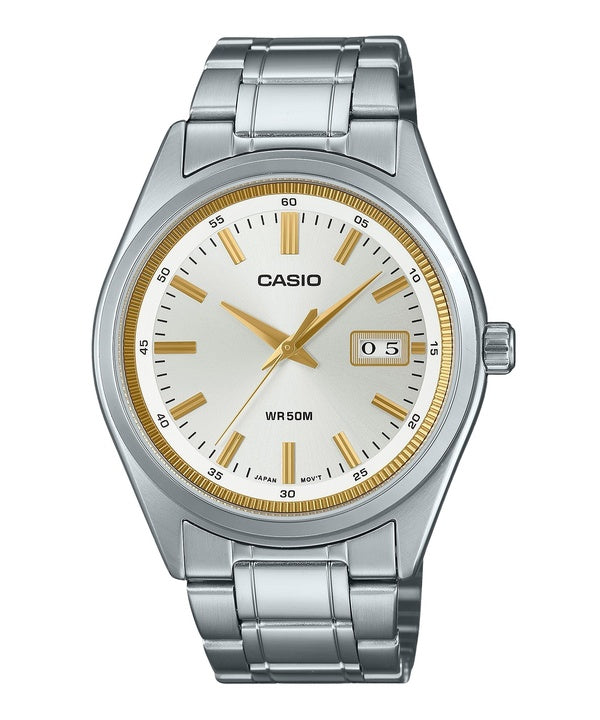 Reloj Casio Standard analógico de acero inoxidable con esfera plateada de cuarzo MTP-B180D-7AV para hombre