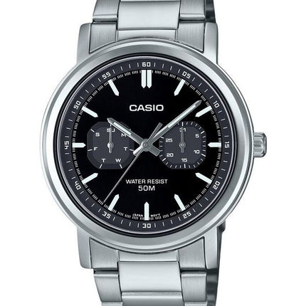 Reloj Casio estándar analógico de acero inoxidable con esfera negra y cuarzo MTP-E335D-1EV para hombre