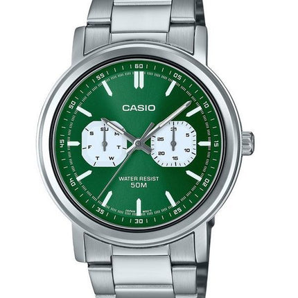 Reloj Casio estándar analógico de acero inoxidable con esfera verde y cuarzo MTP-E335D-3EV para hombre