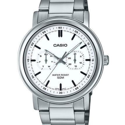 Reloj Casio estándar analógico de acero inoxidable con esfera blanca y cuarzo MTP-E335D-7EV para hombre