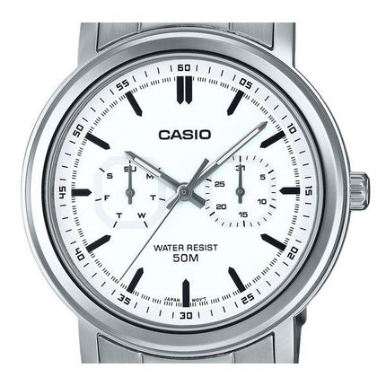 Reloj Casio estándar analógico de acero inoxidable con esfera blanca y cuarzo MTP-E335D-7EV para hombre