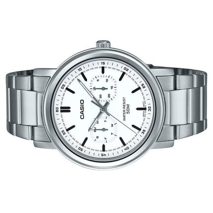 Reloj Casio estándar analógico de acero inoxidable con esfera blanca y cuarzo MTP-E335D-7EV para hombre