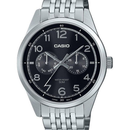 Reloj Casio estándar analógico de acero inoxidable con esfera negra y cuarzo MTP-E340D-1AV para hombre