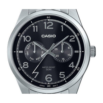 Reloj Casio estándar analógico de acero inoxidable con esfera negra y cuarzo MTP-E340D-1AV para hombre