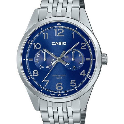 Reloj Casio estándar analógico de acero inoxidable con esfera azul y cuarzo MTP-E340D-2AV para hombre