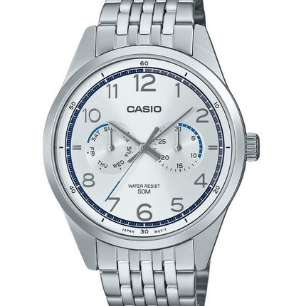 Reloj Casio estándar analógico de acero inoxidable con esfera plateada y cuarzo MTP-E340D-7AV para hombre