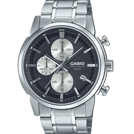 Reloj para hombre Casio Cronógrafo analógico estándar de acero inoxidable con esfera negra y cuarzo MTP-E510D-1A2V