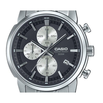 Reloj para hombre Casio Cronógrafo analógico estándar de acero inoxidable con esfera negra y cuarzo MTP-E510D-1A2V