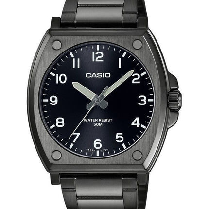 Reloj Casio estándar analógico de acero inoxidable chapado en iones negros con esfera negra y cuarzo MTP-E730B-1AV para hombre