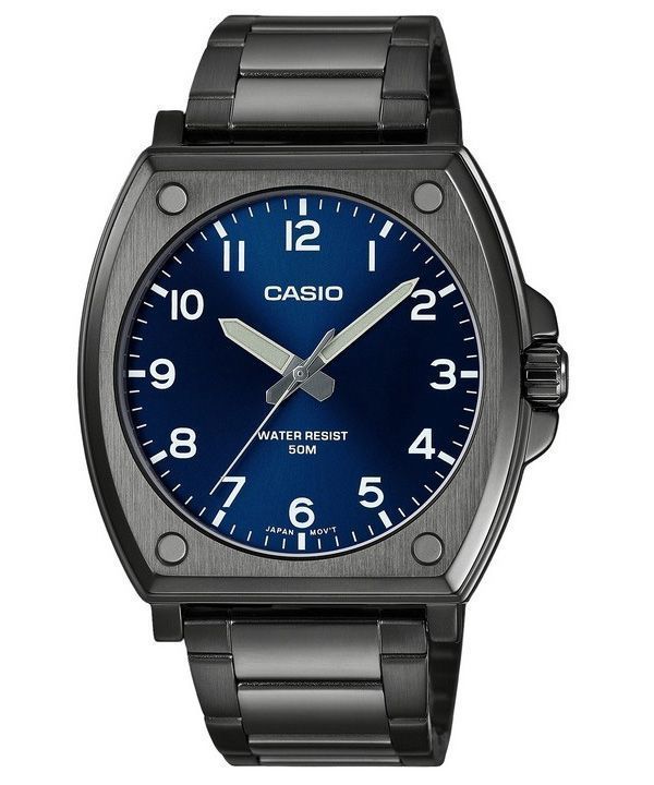 Reloj Casio analógico estándar de acero inoxidable chapado en iones negros con esfera azul y cuarzo MTP-E730B-2AV para hombre