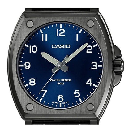 Reloj Casio analógico estándar de acero inoxidable chapado en iones negros con esfera azul y cuarzo MTP-E730B-2AV para hombre