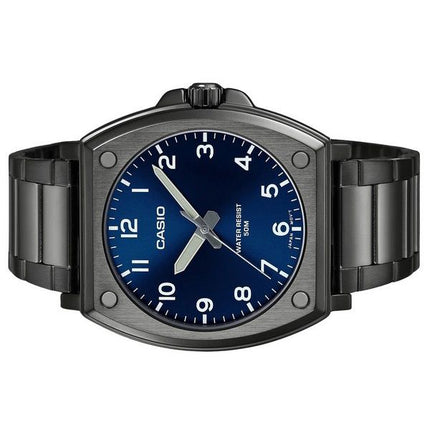 Reloj Casio analógico estándar de acero inoxidable chapado en iones negros con esfera azul y cuarzo MTP-E730B-2AV para hombre