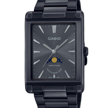 Reloj Casio estándar analógico con fase lunar de acero inoxidable y esfera negra de cuarzo MTP-M105B-1A para hombre