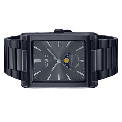 Reloj Casio estándar analógico con fase lunar de acero inoxidable y esfera negra de cuarzo MTP-M105B-1A para hombre