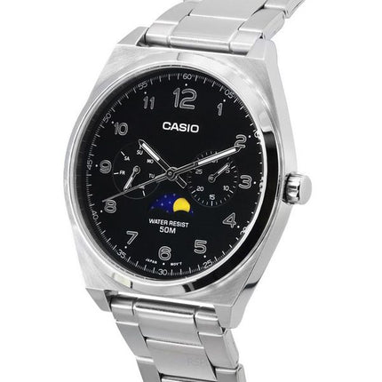 Reloj Casio analógico estándar de fase lunar con esfera negra de cuarzo MTP-M300D-1A MTPM300D-1 para hombre