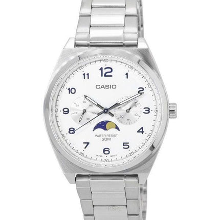 Reloj Casio analógico estándar de fase lunar con esfera blanca de cuarzo MTP-M300D-7A MTPM300D-7 para hombre