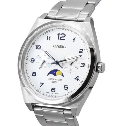 Reloj Casio analógico estándar de fase lunar con esfera blanca de cuarzo MTP-M300D-7A MTPM300D-7 para hombre