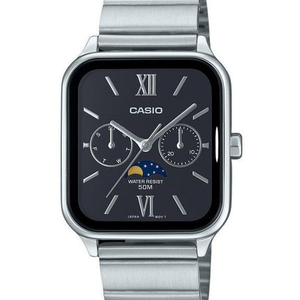 Reloj Casio estándar analógico con fase lunar de acero inoxidable y esfera negra de cuarzo MTP-M305D-1A2V para hombre