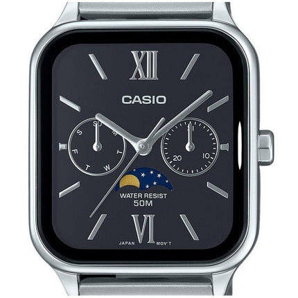 Reloj Casio estándar analógico con fase lunar de acero inoxidable y esfera negra de cuarzo MTP-M305D-1A2V para hombre