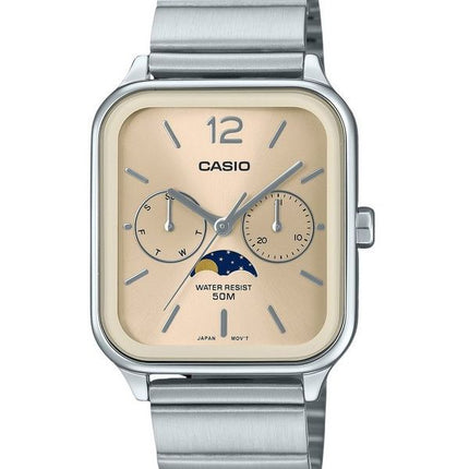 Reloj para hombre Casio analógico estándar con fase lunar de acero inoxidable y esfera color champán de cuarzo MTP-M305D-9AV